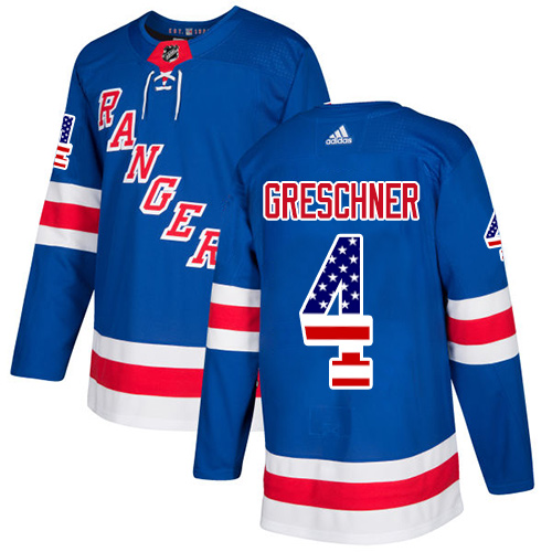 Adidas Rangers #4 Ron Greschner Royal Blue Home Authentic USA Flag Stitched NHL Jersey
